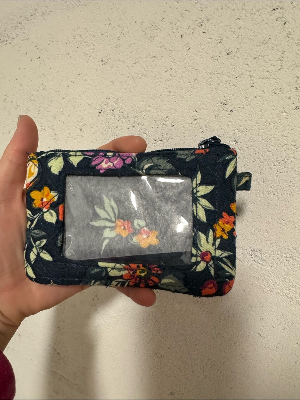 Vera Bradley Navy Floral ID Wallet with Bright Blooms